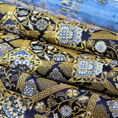 Gold Brocade - Pine fabric Black Gold - FO:REST Fabric 布恩堂Liberty fabrictana lawnjapanese fabricykk zipper