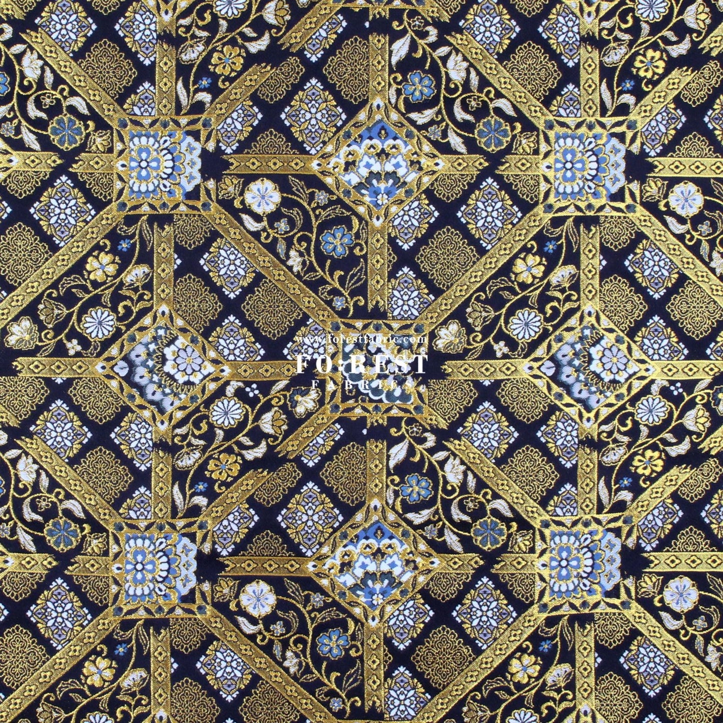 Gold Brocade - Pine fabric Black Gold - FO:REST Fabric 布恩堂Liberty fabrictana lawnjapanese fabricykk zipper