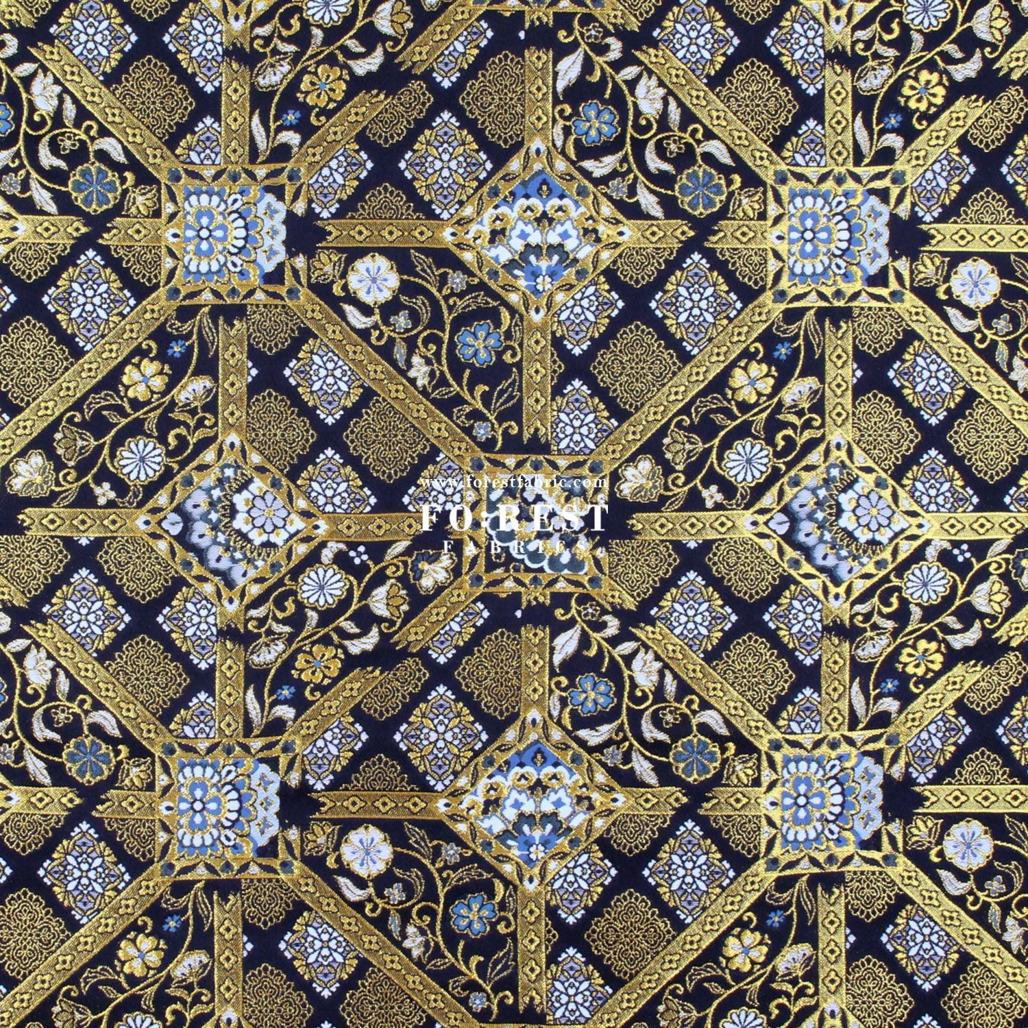 Gold Brocade - Pine fabric Black Gold - FO:REST Fabric 布恩堂Liberty fabrictana lawnjapanese fabricykk zipper