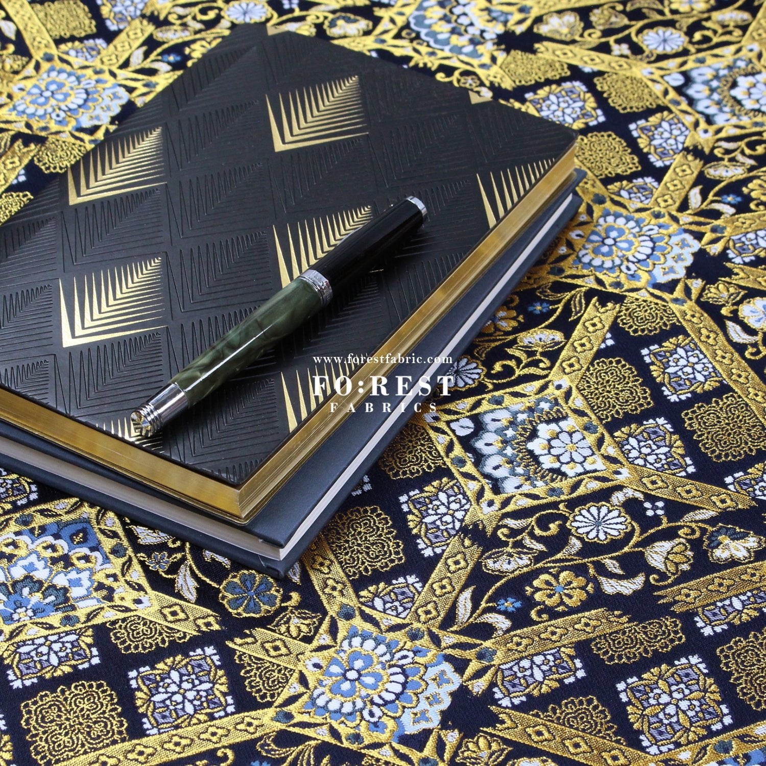 Gold Brocade - Pine fabric Black Gold - FO:REST Fabric 布恩堂Liberty fabrictana lawnjapanese fabricykk zipper