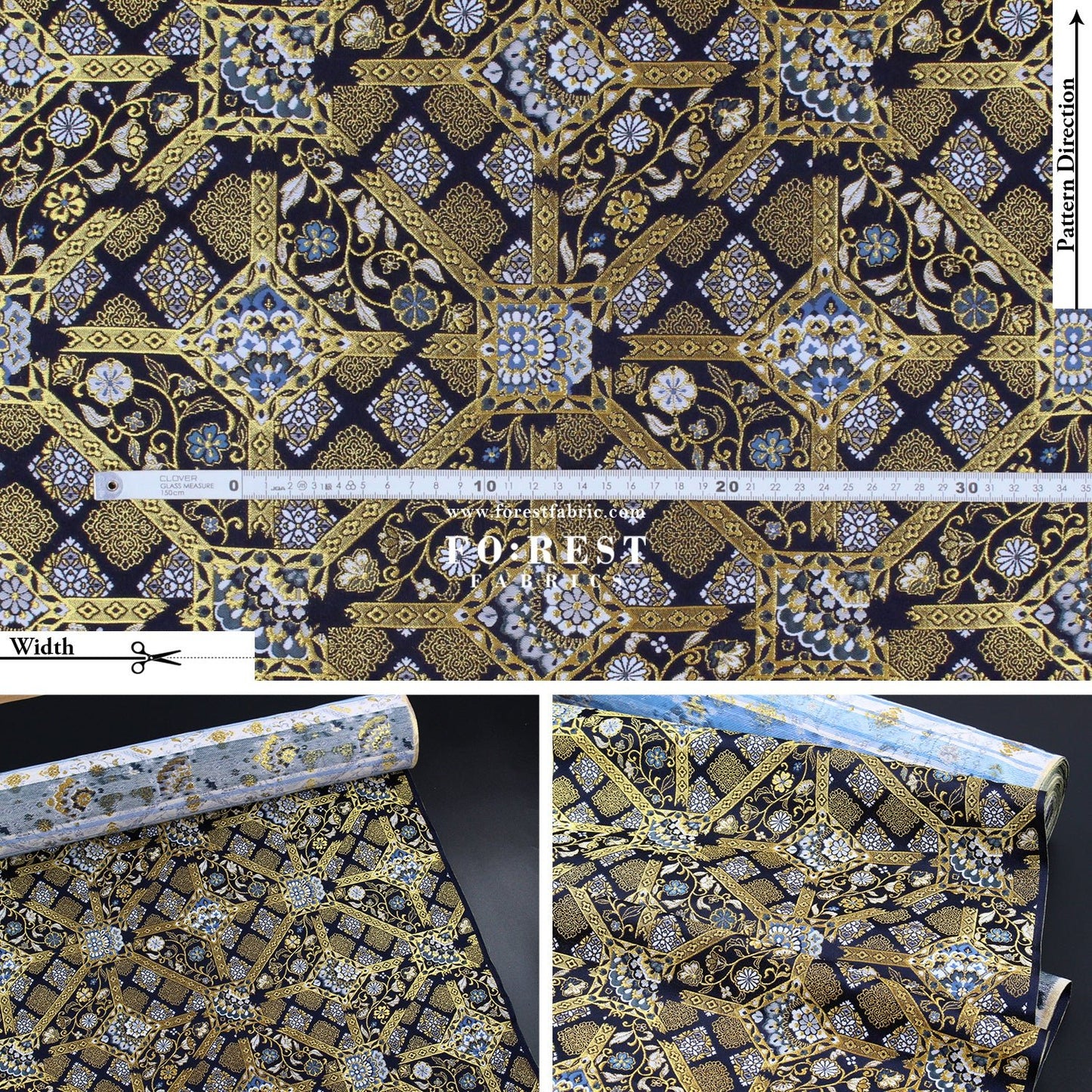 Gold Brocade - Pine fabric Black Gold - FO:REST Fabric 布恩堂Liberty fabrictana lawnjapanese fabricykk zipper