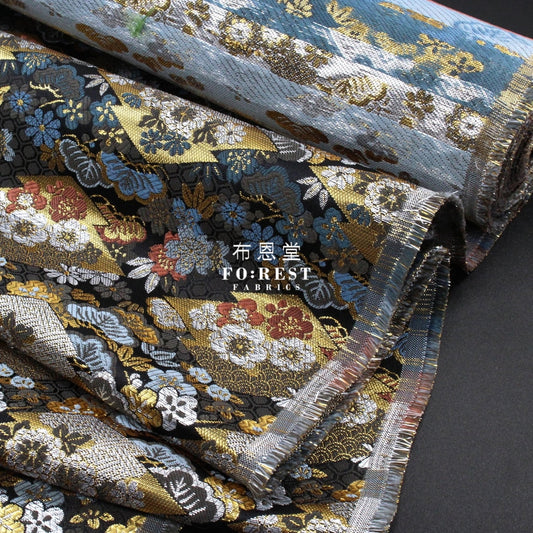 Gold Brocade - Pine Fabric Black Polyester