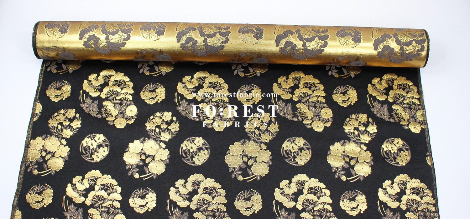 Gold Brocade - Pine Phoenix fabric Black - FO:REST Fabric 布恩堂Liberty fabrictana lawnjapanese fabricykk zipper