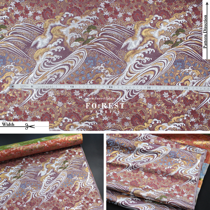 Gold Brocade - Pine waves fabric PurpleRed - FO:REST Fabric 布恩堂Liberty fabrictana lawnjapanese fabricykk zipper