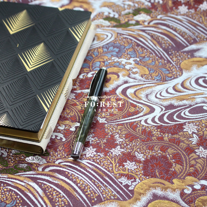 Gold Brocade - Pine waves fabric PurpleRed - FO:REST Fabric 布恩堂Liberty fabrictana lawnjapanese fabricykk zipper