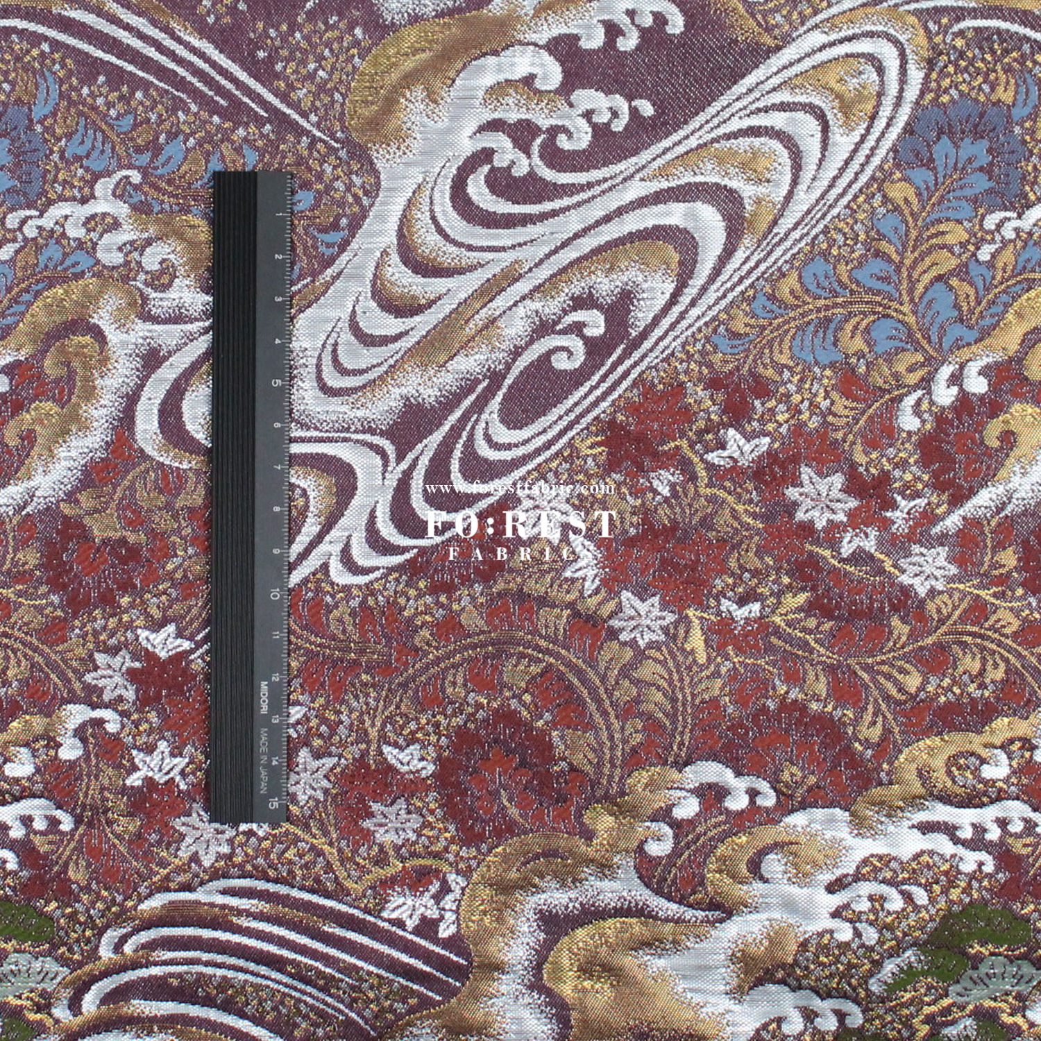 Gold Brocade - Pine waves fabric PurpleRed - FO:REST Fabric 布恩堂Liberty fabrictana lawnjapanese fabricykk zipper