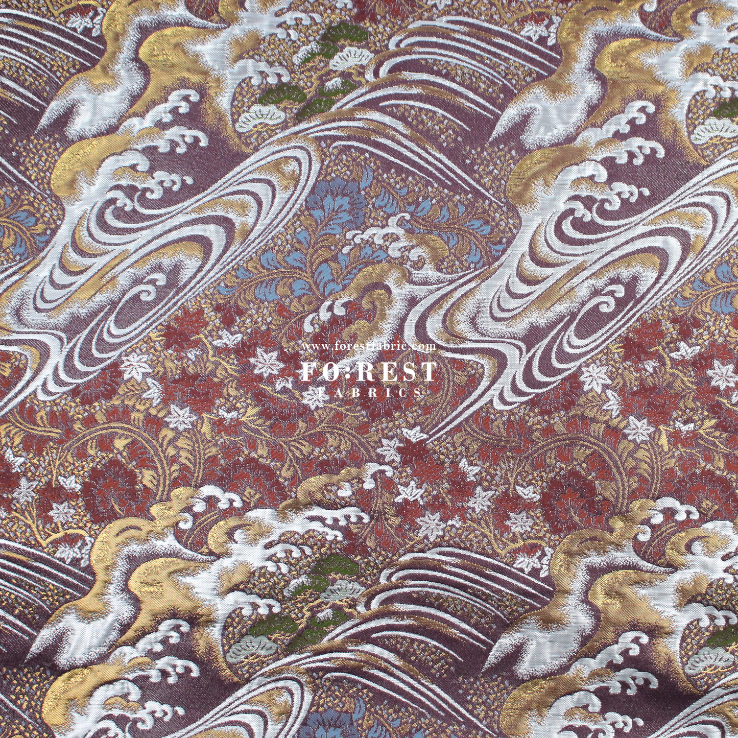 Gold Brocade - Pine waves fabric PurpleRed - FO:REST Fabric 布恩堂Liberty fabrictana lawnjapanese fabricykk zipper