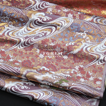 Gold Brocade - Pine waves fabric PurpleRed - FO:REST Fabric 布恩堂Liberty fabrictana lawnjapanese fabricykk zipper