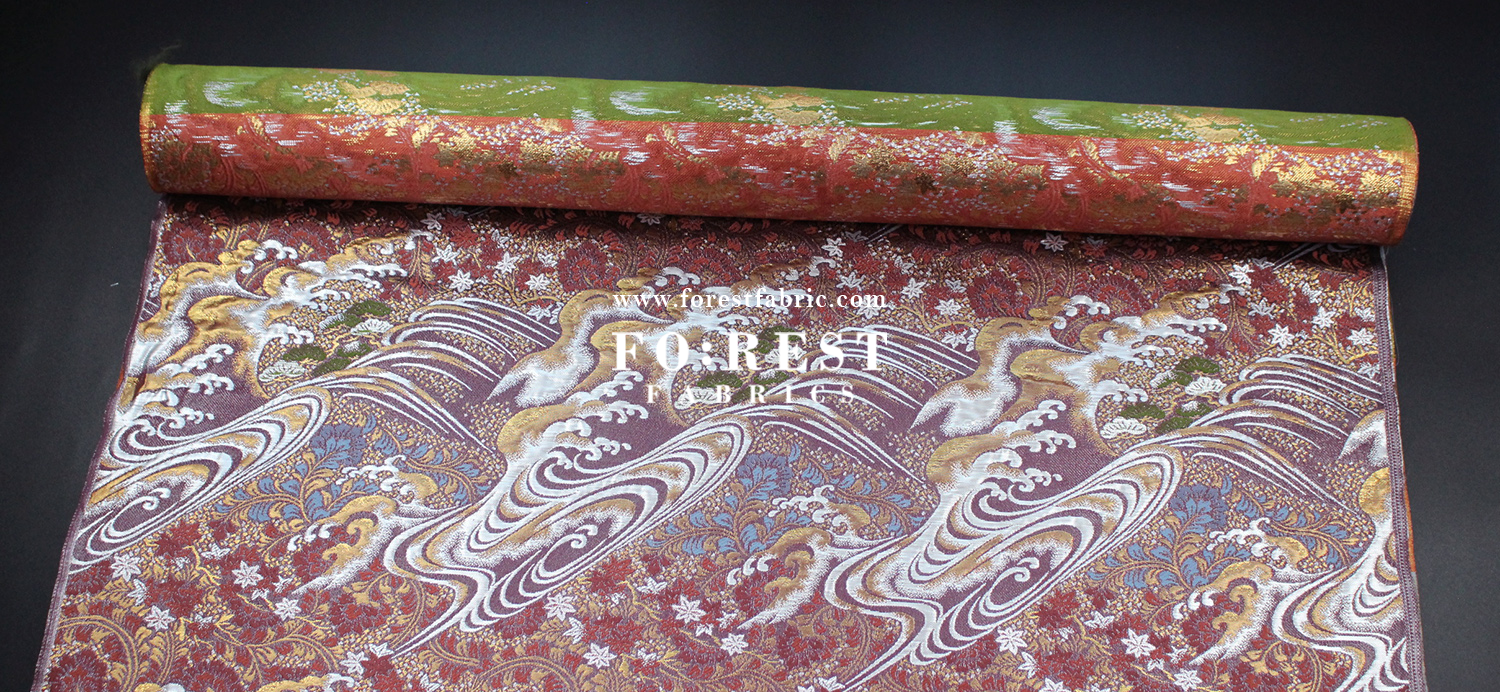 Gold Brocade - Pine waves fabric PurpleRed - FO:REST Fabric 布恩堂Liberty fabrictana lawnjapanese fabricykk zipper