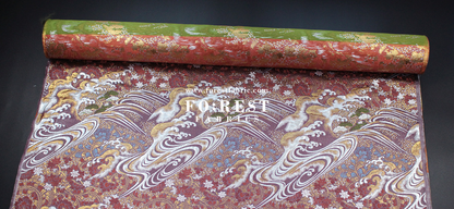 Gold Brocade - Pine waves fabric PurpleRed - FO:REST Fabric 布恩堂Liberty fabrictana lawnjapanese fabricykk zipper