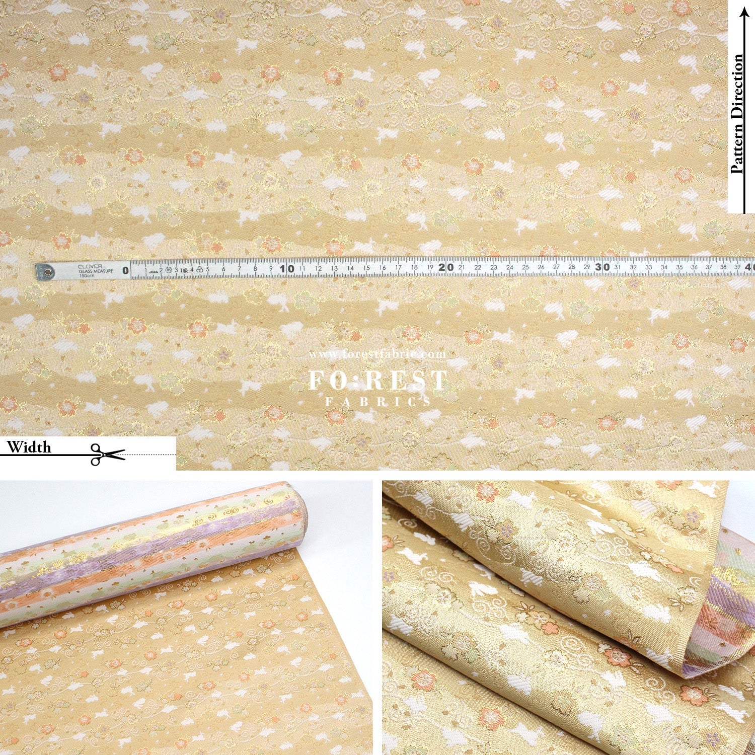 Gold Brocade - Rabbit Cloud fabric Gold - FO:REST Fabric 布恩堂Liberty fabrictana lawnjapanese fabricykk zipper