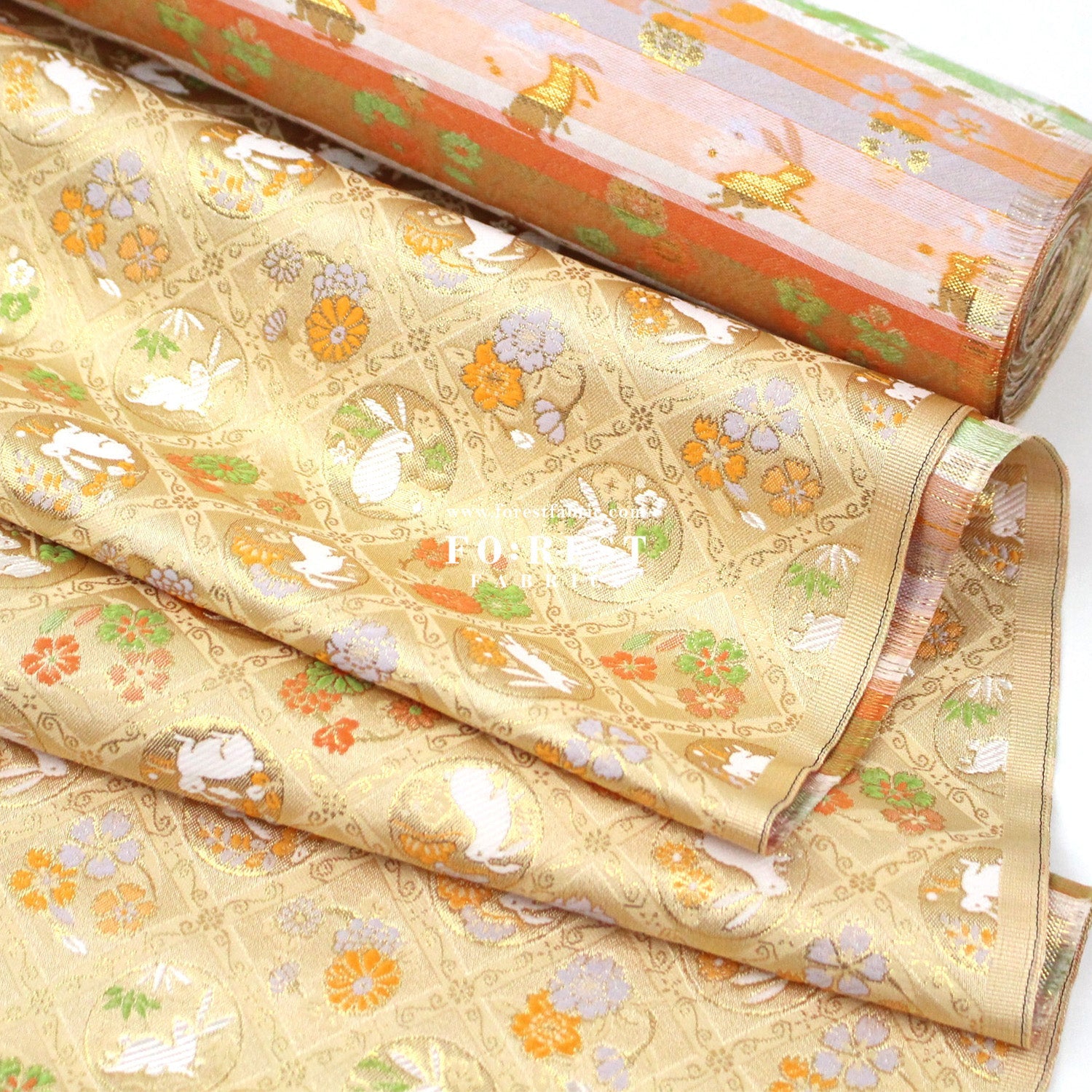 Gold Brocade - Rabbit dance fabric - FO:REST Fabric 布恩堂Liberty fabrictana lawnjapanese fabricykk zipper