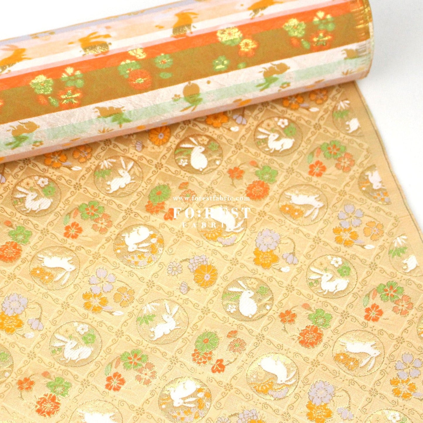 Gold Brocade - Rabbit dance fabric - FO:REST Fabric 布恩堂Liberty fabrictana lawnjapanese fabricykk zipper