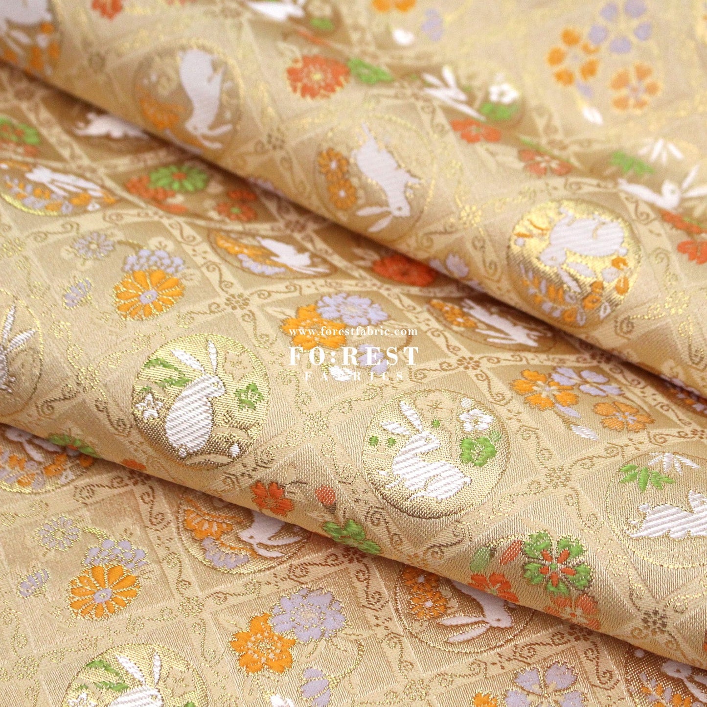 Gold Brocade - Rabbit dance fabric - FO:REST Fabric 布恩堂Liberty fabrictana lawnjapanese fabricykk zipper