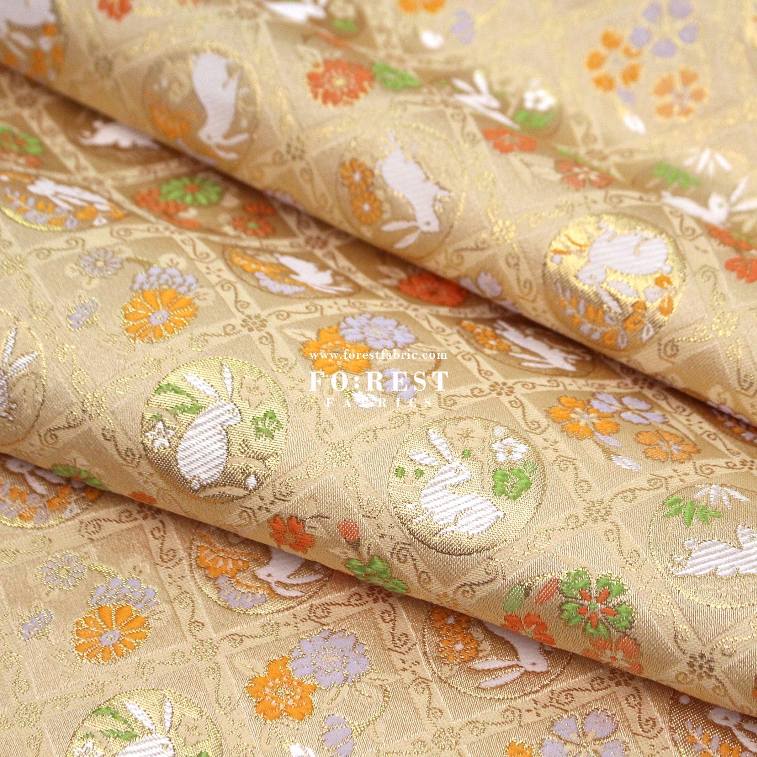 Gold Brocade - Rabbit dance fabric - FO:REST Fabric 布恩堂Liberty fabrictana lawnjapanese fabricykk zipper