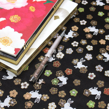 Gold Brocade - Rabbit flower fabric Black - FO:REST Fabric 布恩堂Liberty fabrictana lawnjapanese fabricykk zipper