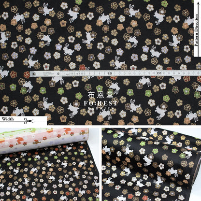 Gold Brocade - Rabbit flower fabric Black - FO:REST Fabric 布恩堂Liberty fabrictana lawnjapanese fabricykk zipper