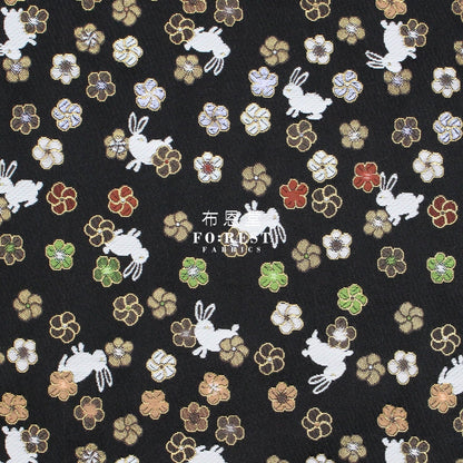 Gold Brocade - Rabbit flower fabric Black - FO:REST Fabric 布恩堂Liberty fabrictana lawnjapanese fabricykk zipper