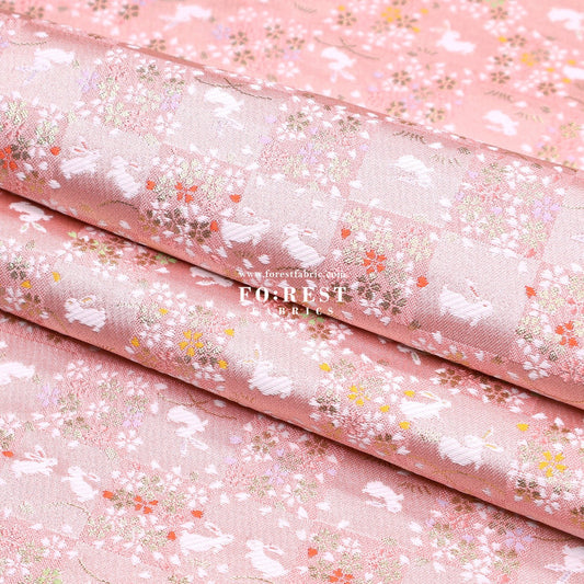 Gold Brocade - Rabbit Flower Grid fabric Pink - FO:REST Fabric 布恩堂Liberty fabrictana lawnjapanese fabricykk zipper