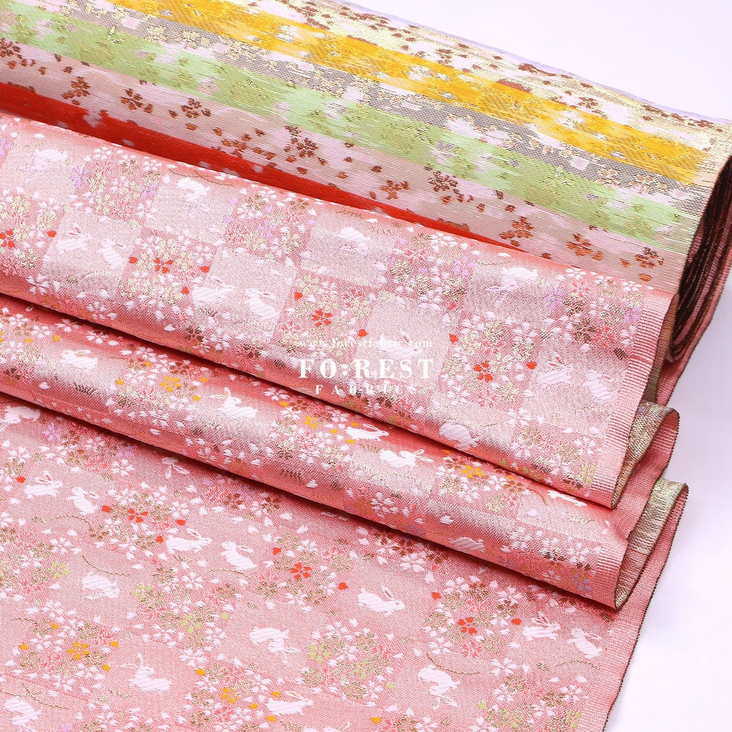 Gold Brocade - Rabbit Flower Grid fabric Pink - FO:REST Fabric 布恩堂Liberty fabrictana lawnjapanese fabricykk zipper