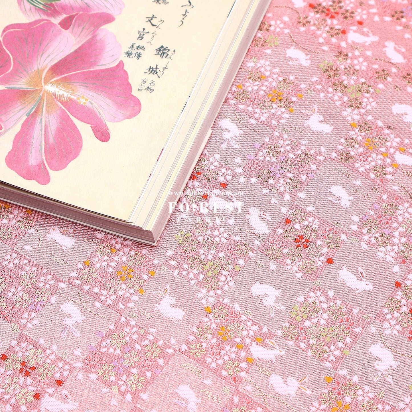 Gold Brocade - Rabbit Flower Grid fabric Pink - FO:REST Fabric 布恩堂Liberty fabrictana lawnjapanese fabricykk zipper