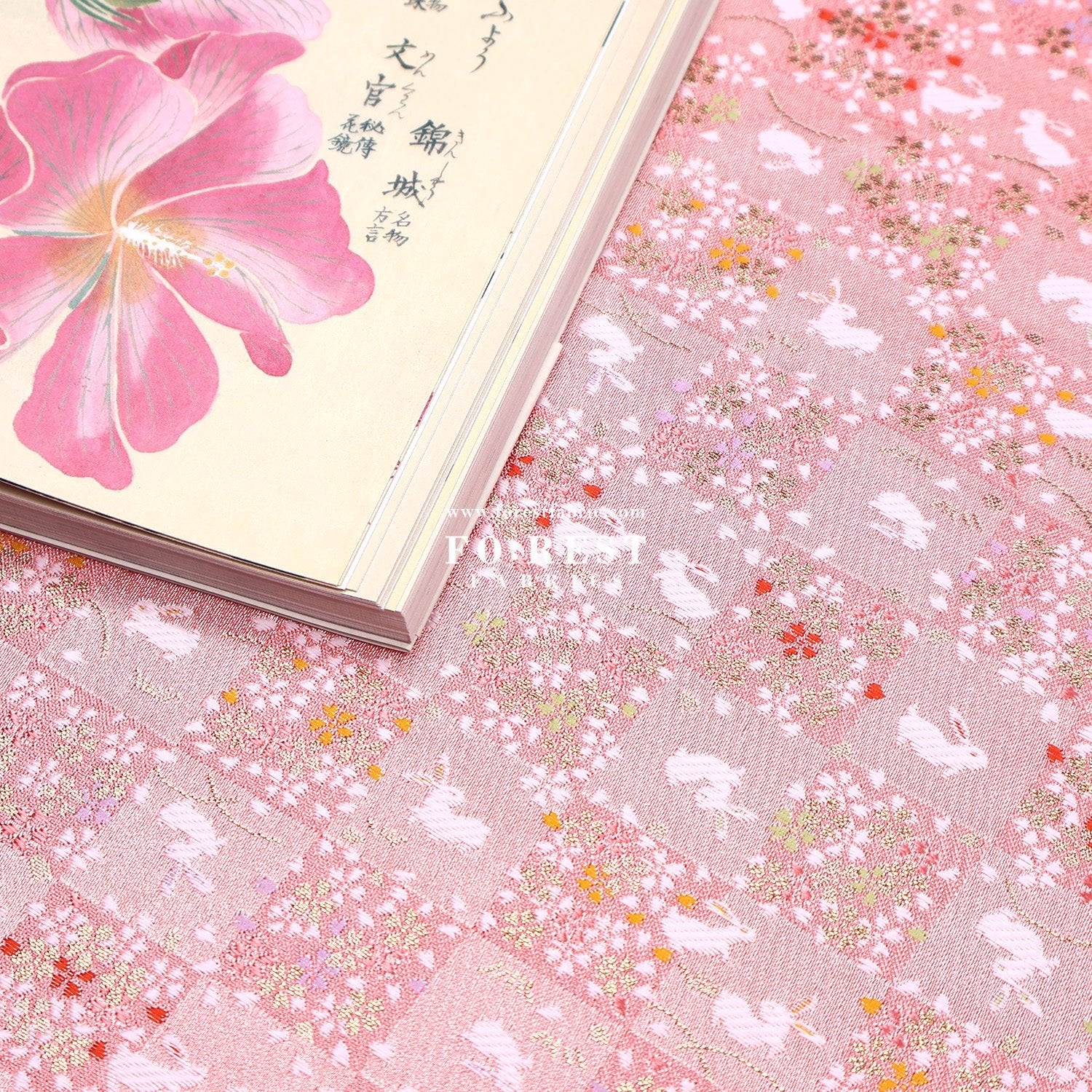 Gold Brocade - Rabbit Flower Grid fabric Pink - FO:REST Fabric 布恩堂Liberty fabrictana lawnjapanese fabricykk zipper