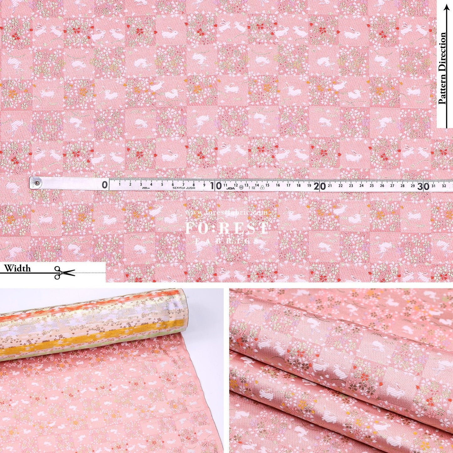 Gold Brocade - Rabbit Flower Grid fabric Pink - FO:REST Fabric 布恩堂Liberty fabrictana lawnjapanese fabricykk zipper