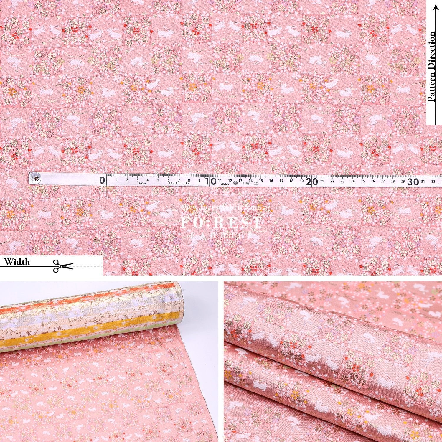 Gold Brocade - Rabbit Flower Grid fabric Pink - FO:REST Fabric 布恩堂Liberty fabrictana lawnjapanese fabricykk zipper