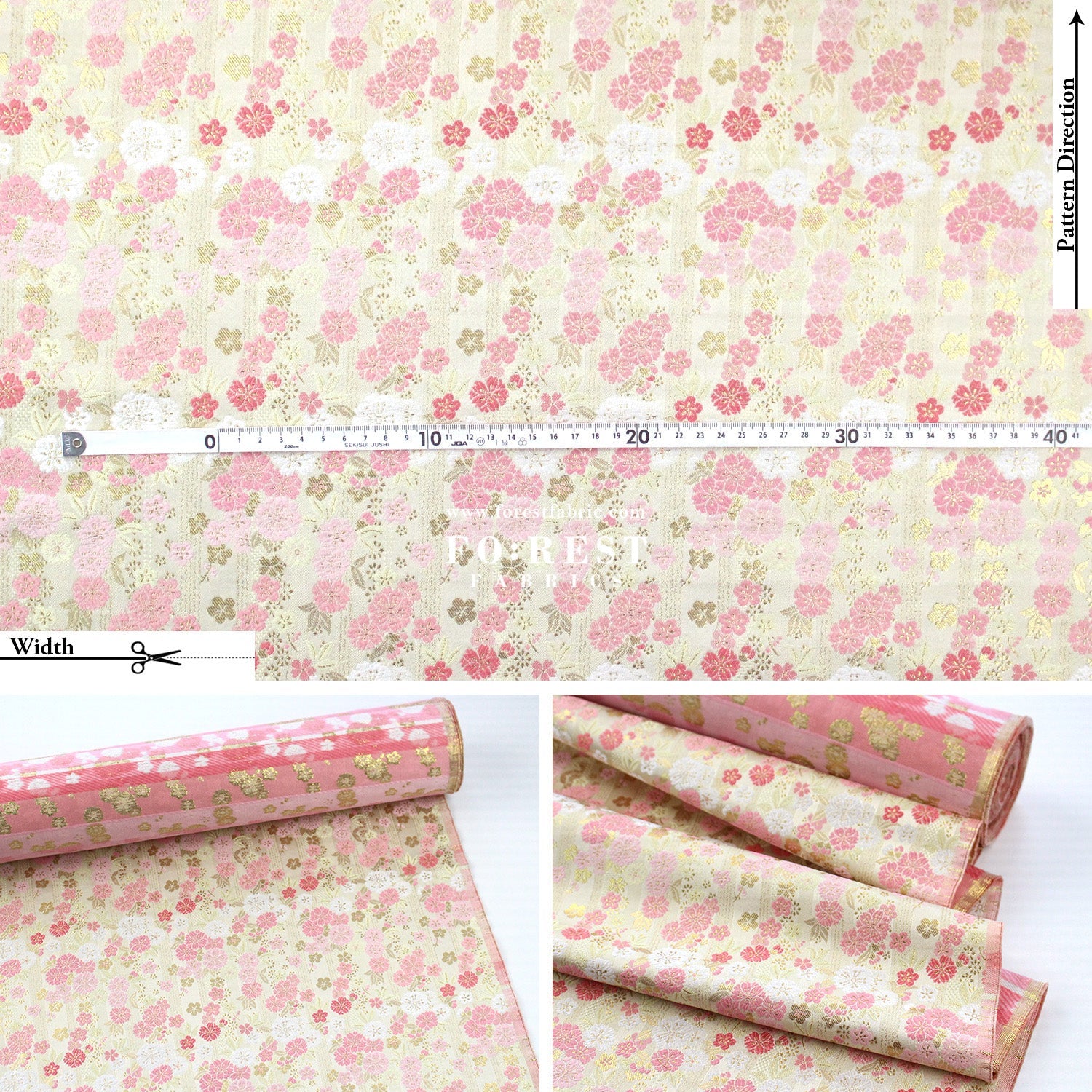 Gold Brocade - Raining sakura flower fabric - FO:REST Fabric 布恩堂Liberty fabrictana lawnjapanese fabricykk zipper