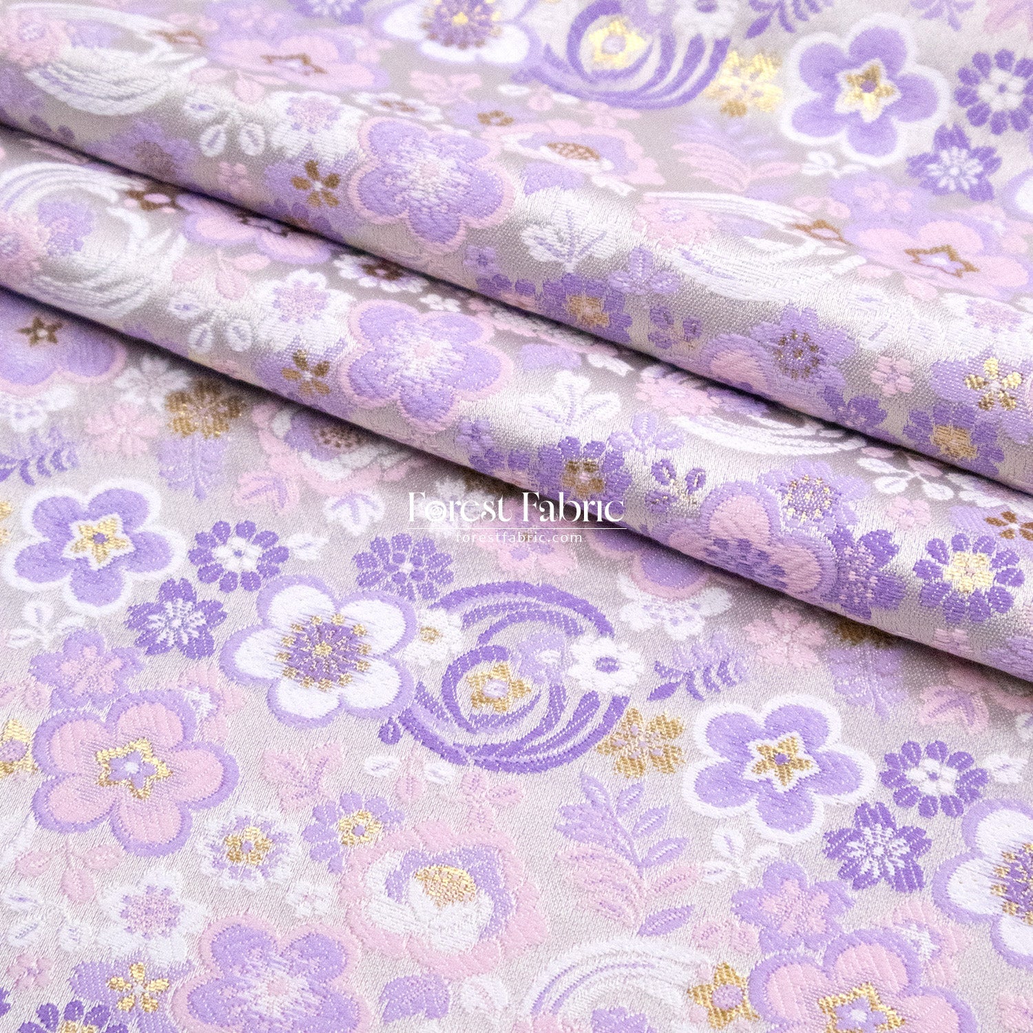 Gold Brocade - Ripple Floral fabric Purple - FO:REST Fabric 布恩堂Liberty fabrictana lawnjapanese fabricykk zipper