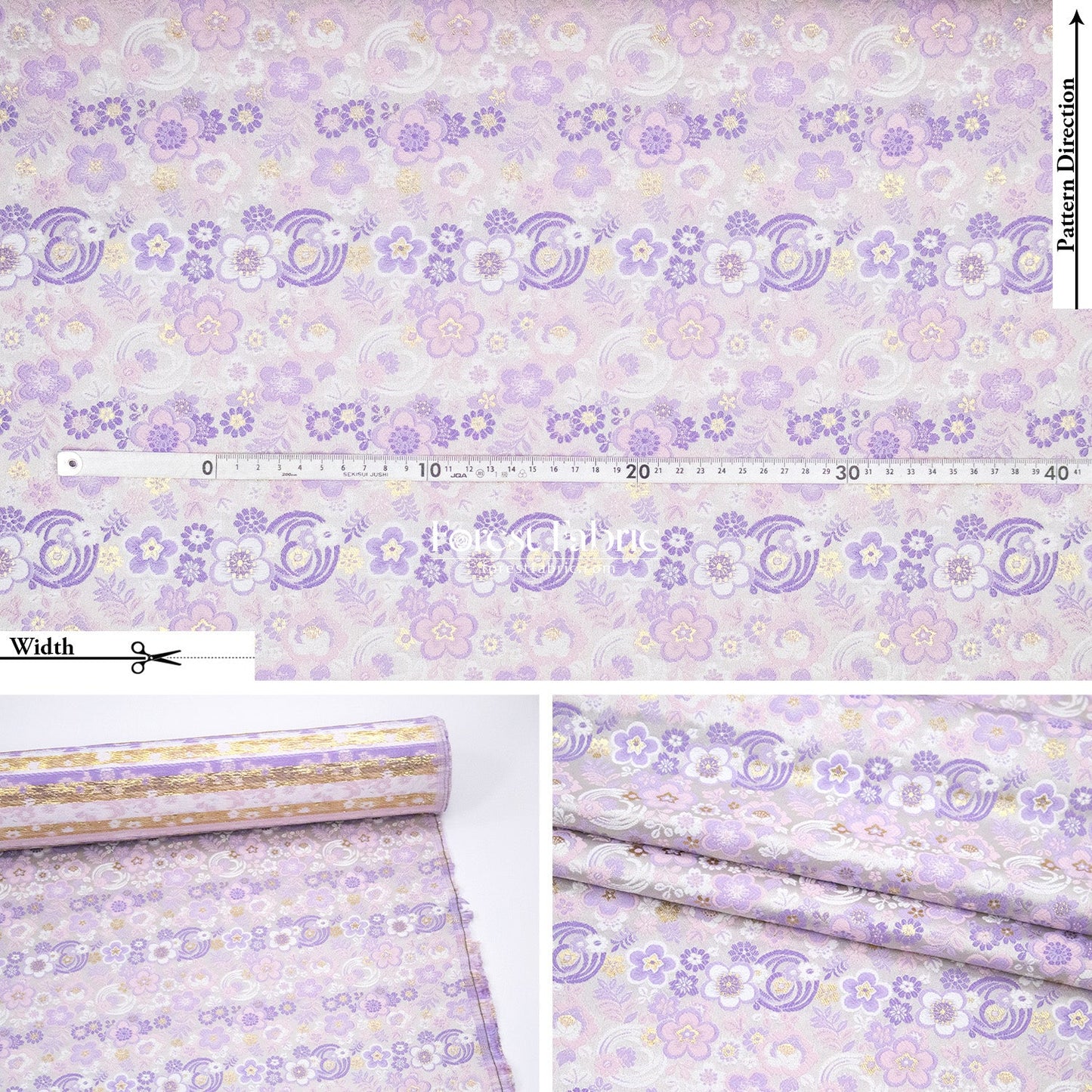 Gold Brocade - Ripple Floral fabric Purple - FO:REST Fabric 布恩堂Liberty fabrictana lawnjapanese fabricykk zipper