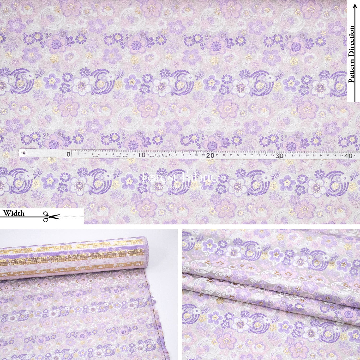 Gold Brocade - Ripple Floral fabric Purple - FO:REST Fabric 布恩堂Liberty fabrictana lawnjapanese fabricykk zipper