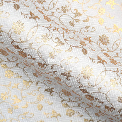 Gold Brocade - Rose vine fabric White - FO:REST Fabric 布恩堂Liberty fabrictana lawnjapanese fabricykk zipper