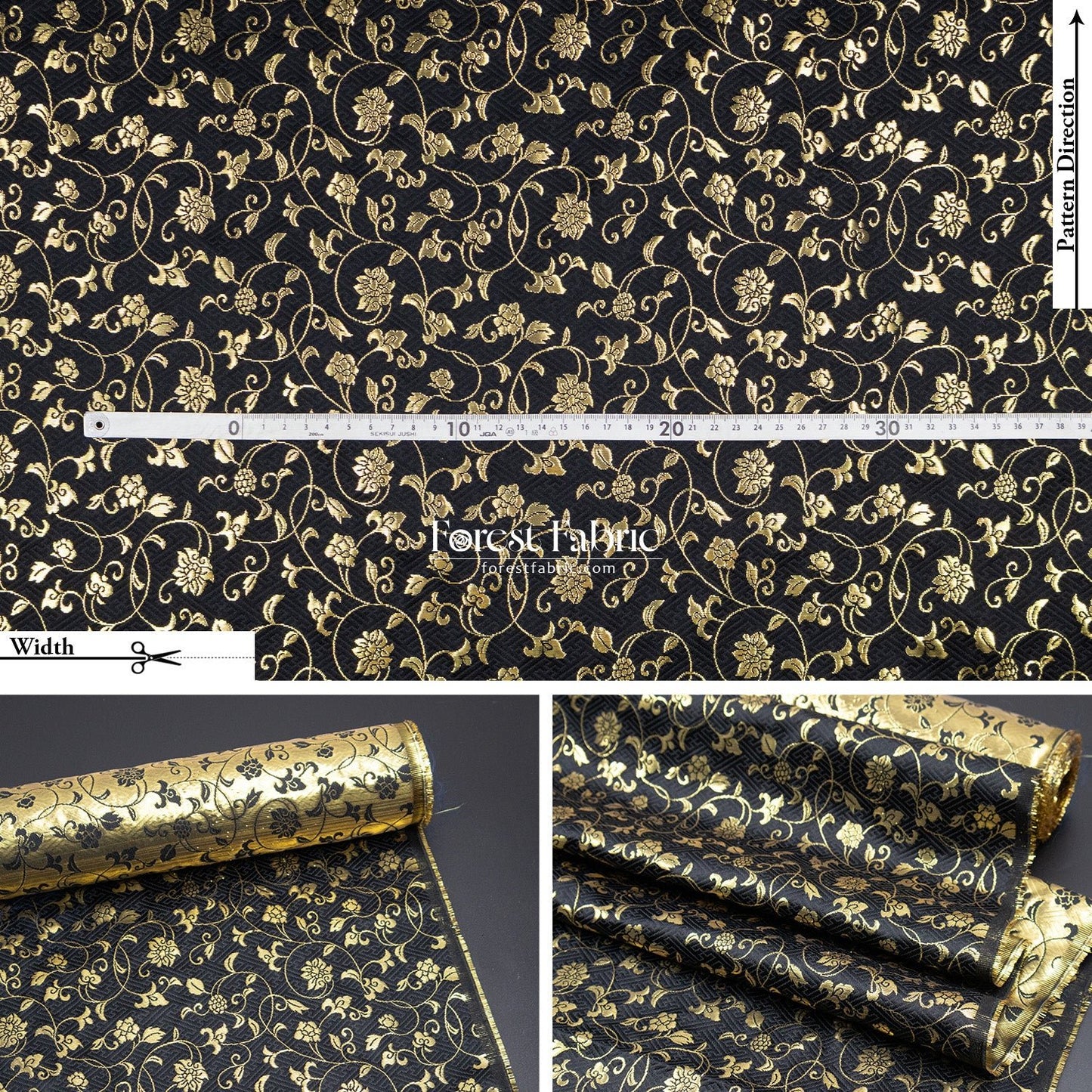 Gold Brocade - Rose vine fabric White - FO:REST Fabric 布恩堂Liberty fabrictana lawnjapanese fabricykk zipper