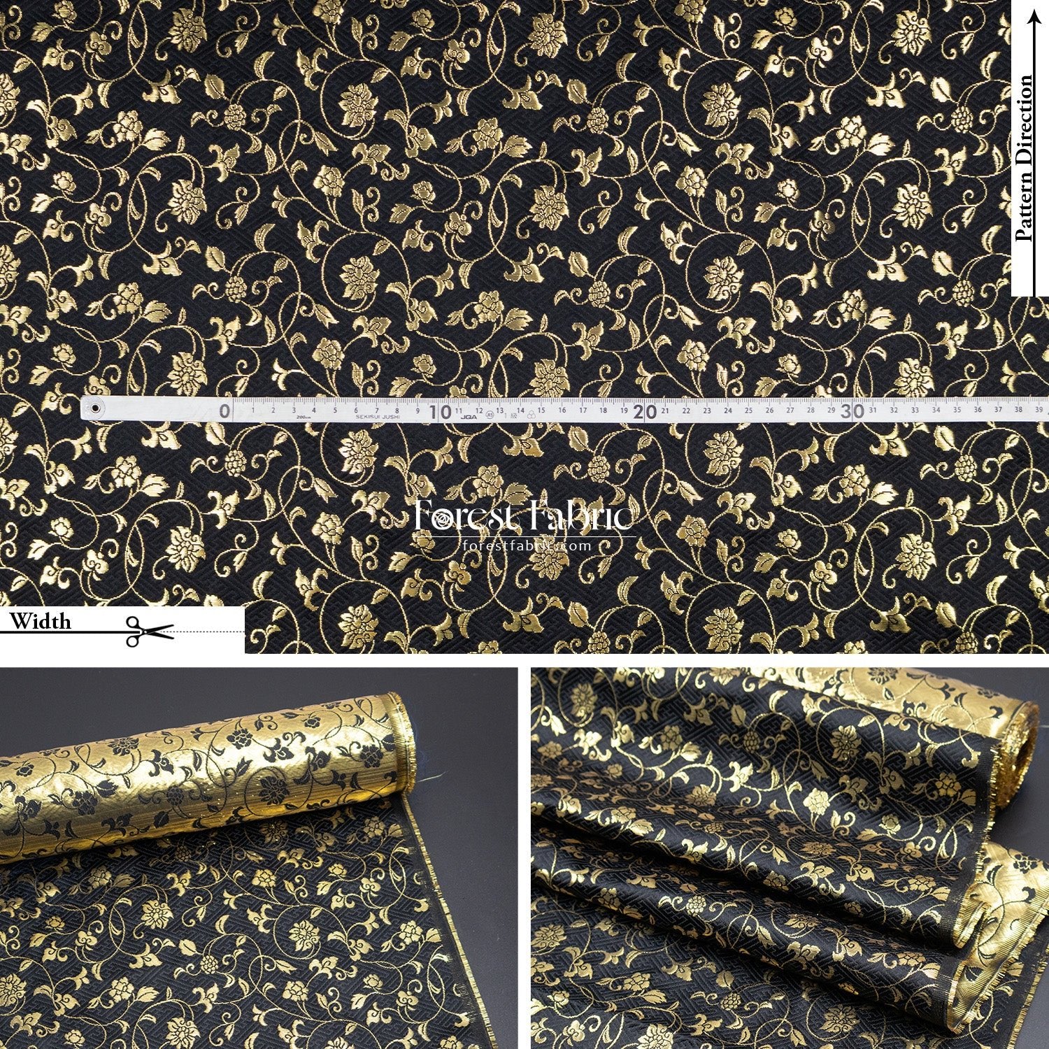 Gold Brocade - Rose vine fabric White - FO:REST Fabric 布恩堂Liberty fabrictana lawnjapanese fabricykk zipper
