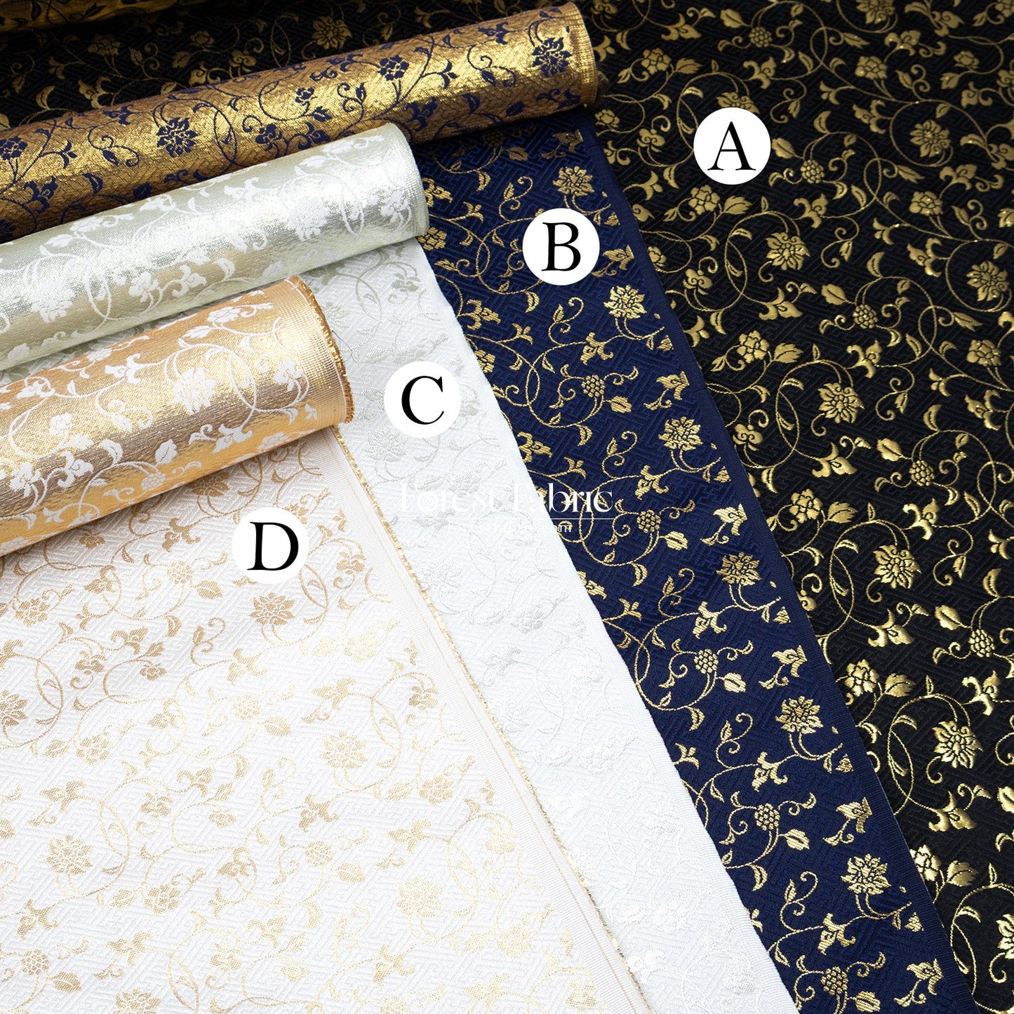 Gold Brocade - Rose vine fabric White - FO:REST Fabric 布恩堂Liberty fabrictana lawnjapanese fabricykk zipper