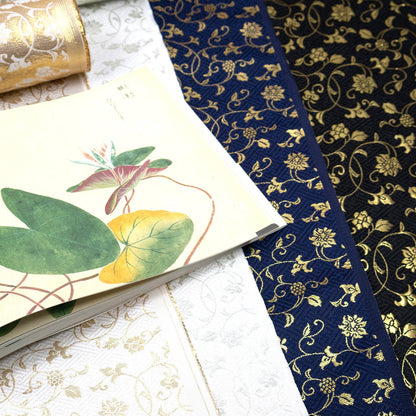 Gold Brocade - Rose vine fabric White - FO:REST Fabric 布恩堂Liberty fabrictana lawnjapanese fabricykk zipper