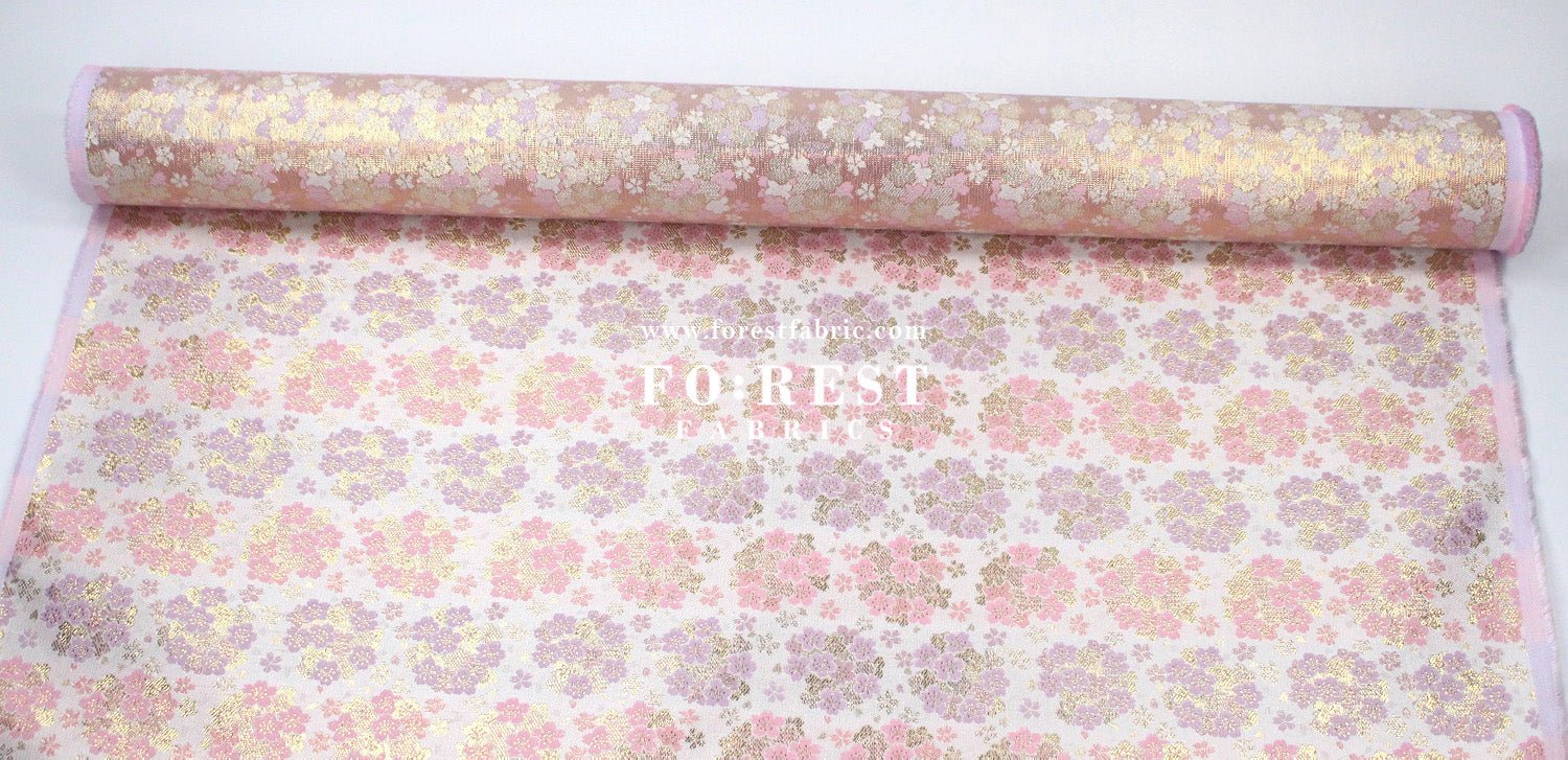 Gold Brocade - Round cherry blossoms fabric - FO:REST Fabric 布恩堂Liberty fabrictana lawnjapanese fabricykk zipper