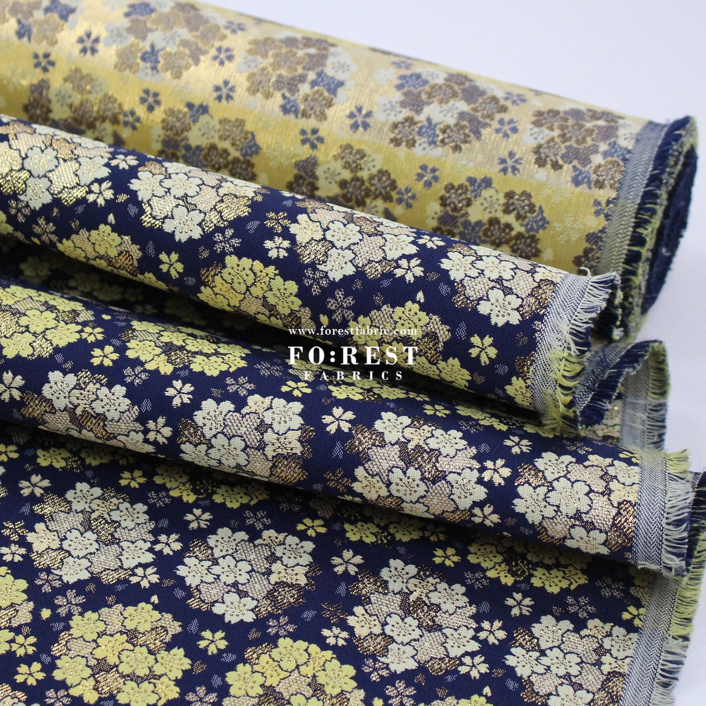Gold Brocade - Round cherry blossoms fabric - FO:REST Fabric 布恩堂Liberty fabrictana lawnjapanese fabricykk zipper