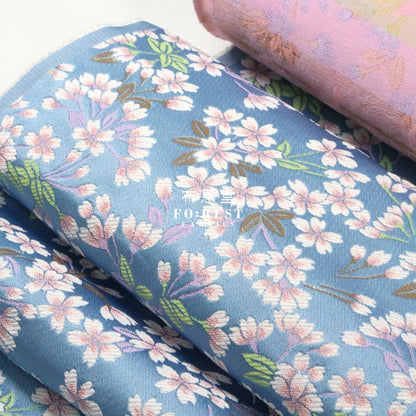 Gold Brocade - Sakura Bud Fabric Blue Polyester