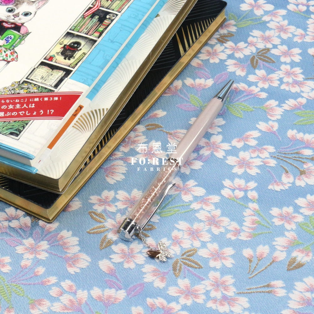 Gold Brocade - Sakura Bud Fabric Blue Polyester