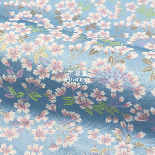 Gold Brocade - Sakura Bud Fabric Blue Polyester