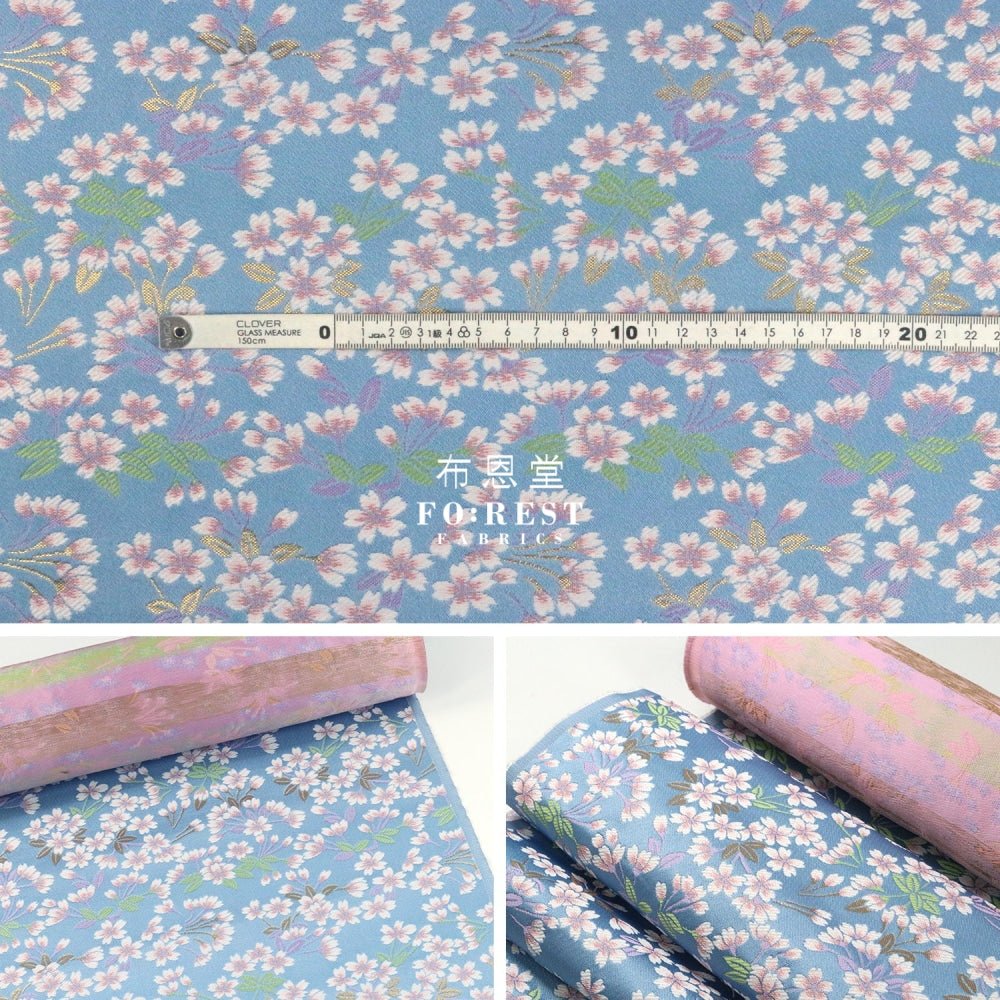 Gold Brocade - Sakura bud fabric BLUE - FO:REST Fabric 布恩堂Liberty fabrictana lawnjapanese fabricykk zipper