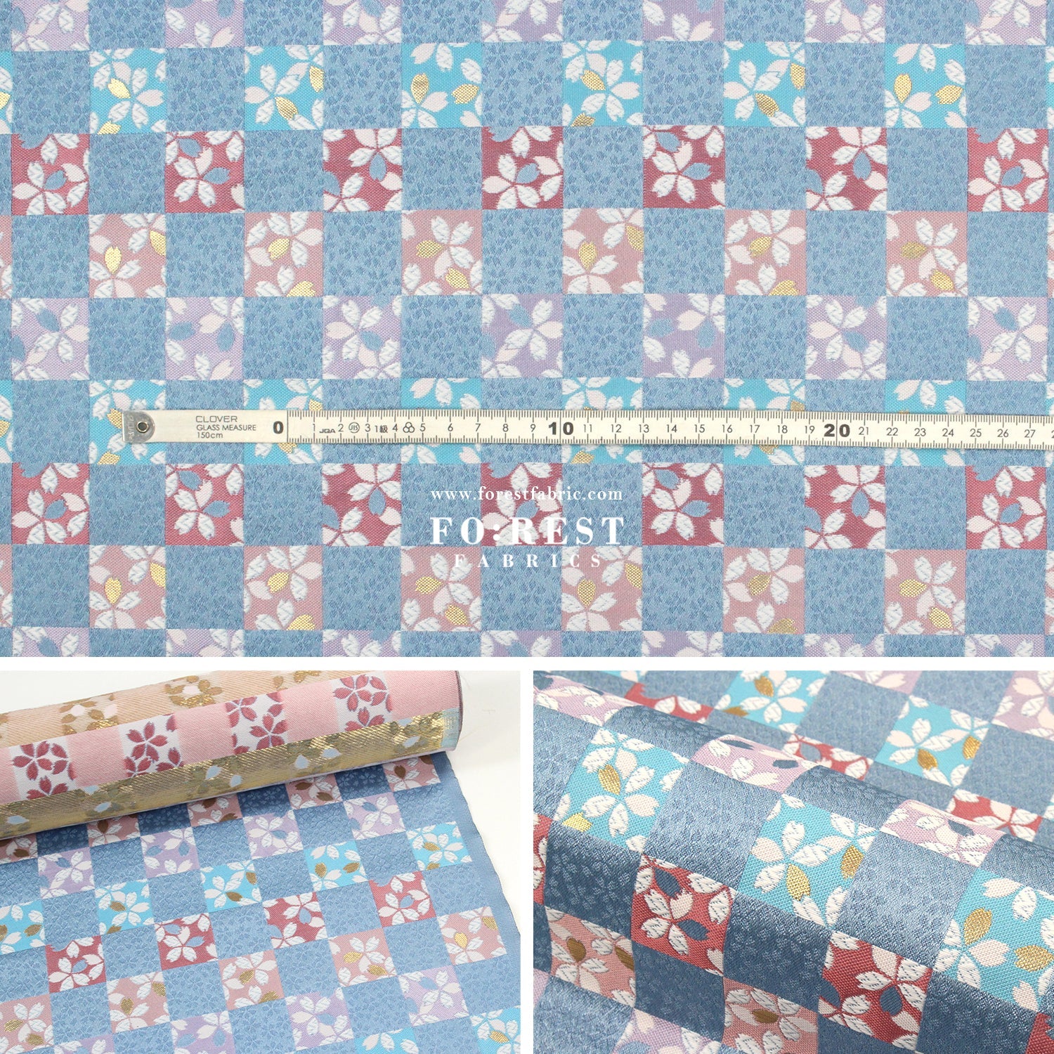 Gold Brocade - sakura checkerboard fabric - FO:REST Fabric 布恩堂Liberty fabrictana lawnjapanese fabricykk zipper