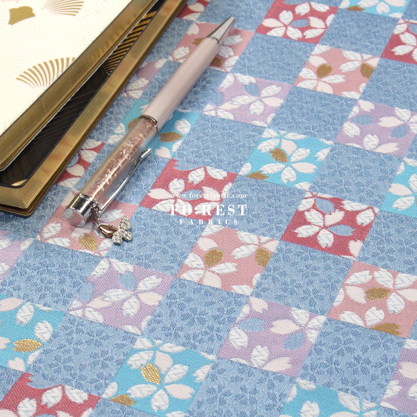 Gold Brocade - sakura checkerboard fabric - FO:REST Fabric 布恩堂Liberty fabrictana lawnjapanese fabricykk zipper