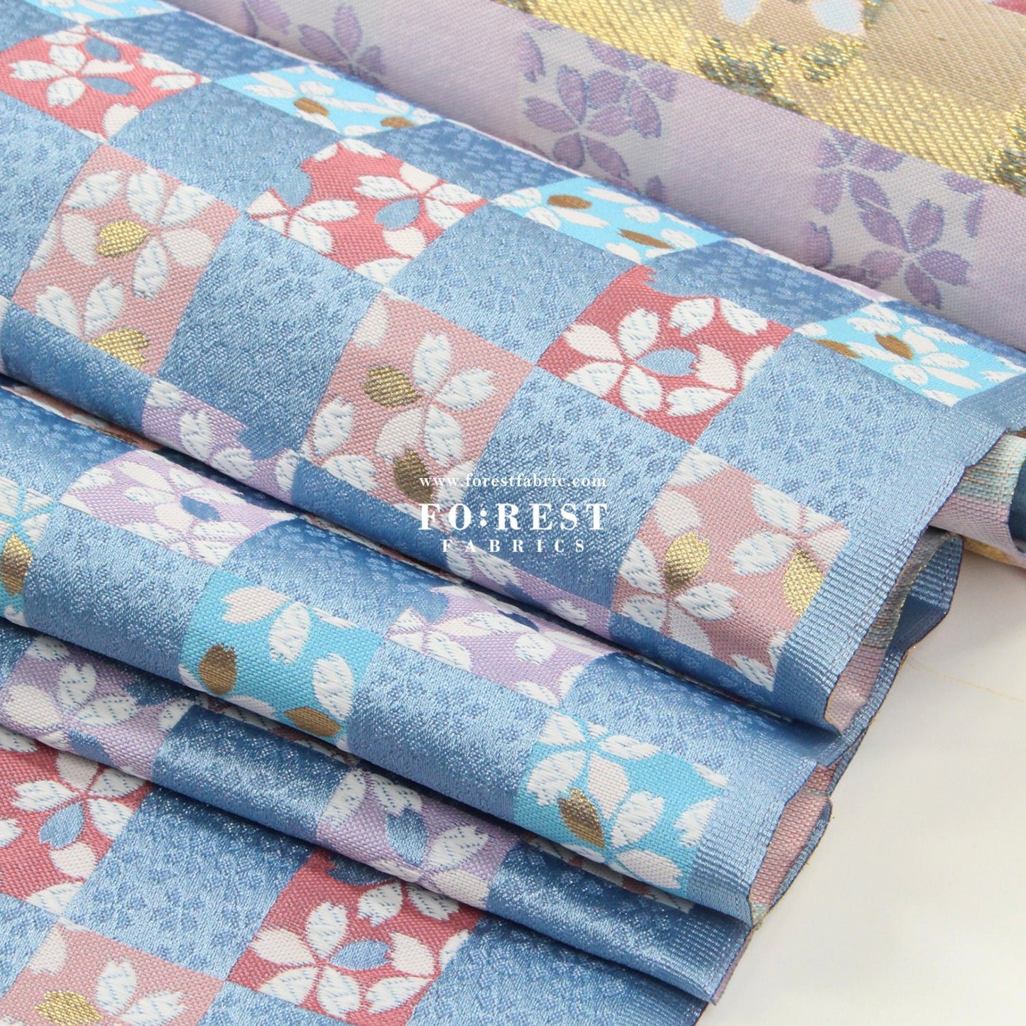 Gold Brocade - sakura checkerboard fabric - FO:REST Fabric 布恩堂Liberty fabrictana lawnjapanese fabricykk zipper