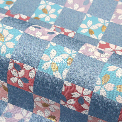 Gold Brocade - sakura checkerboard fabric - FO:REST Fabric 布恩堂Liberty fabrictana lawnjapanese fabricykk zipper