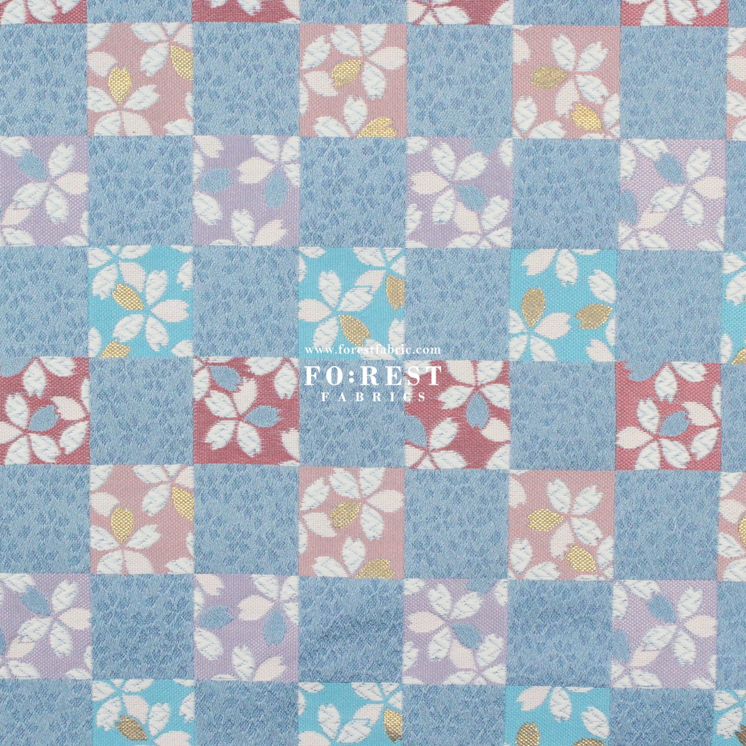 Gold Brocade - sakura checkerboard fabric - FO:REST Fabric 布恩堂Liberty fabrictana lawnjapanese fabricykk zipper