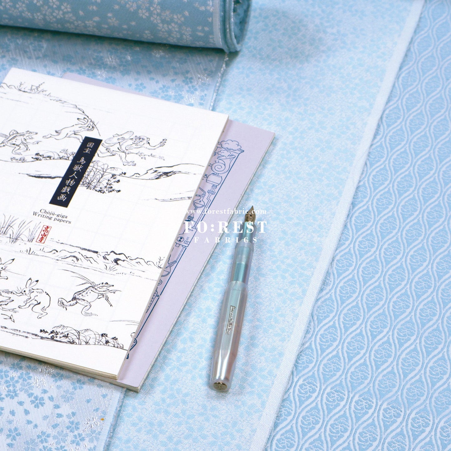 Gold Brocade - Sakura fabric Blue - FO:REST Fabric 布恩堂Liberty fabrictana lawnjapanese fabricykk zipper