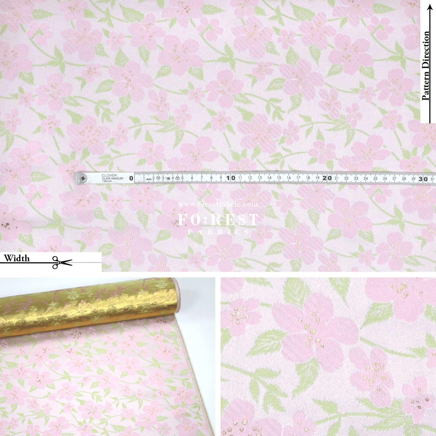 Gold Brocade - sakura fabric Light Pink - FO:REST Fabric 布恩堂Liberty fabrictana lawnjapanese fabricykk zipper